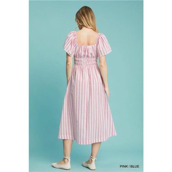 Umgee‎ Smocked Striped Short Sleeve Midi Dress - Picture 3 of 4